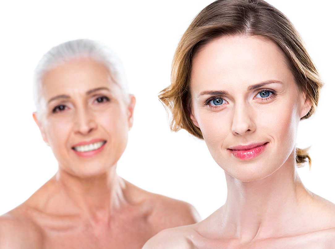 Zdjęcie przedstawia różne zabiegi estetyczne na starzenie się skóry, takie jak botoks, kwas hialuronowy i laseroterapia, które pomagają w regeneracji skóry i poprawie jej wyglądu.